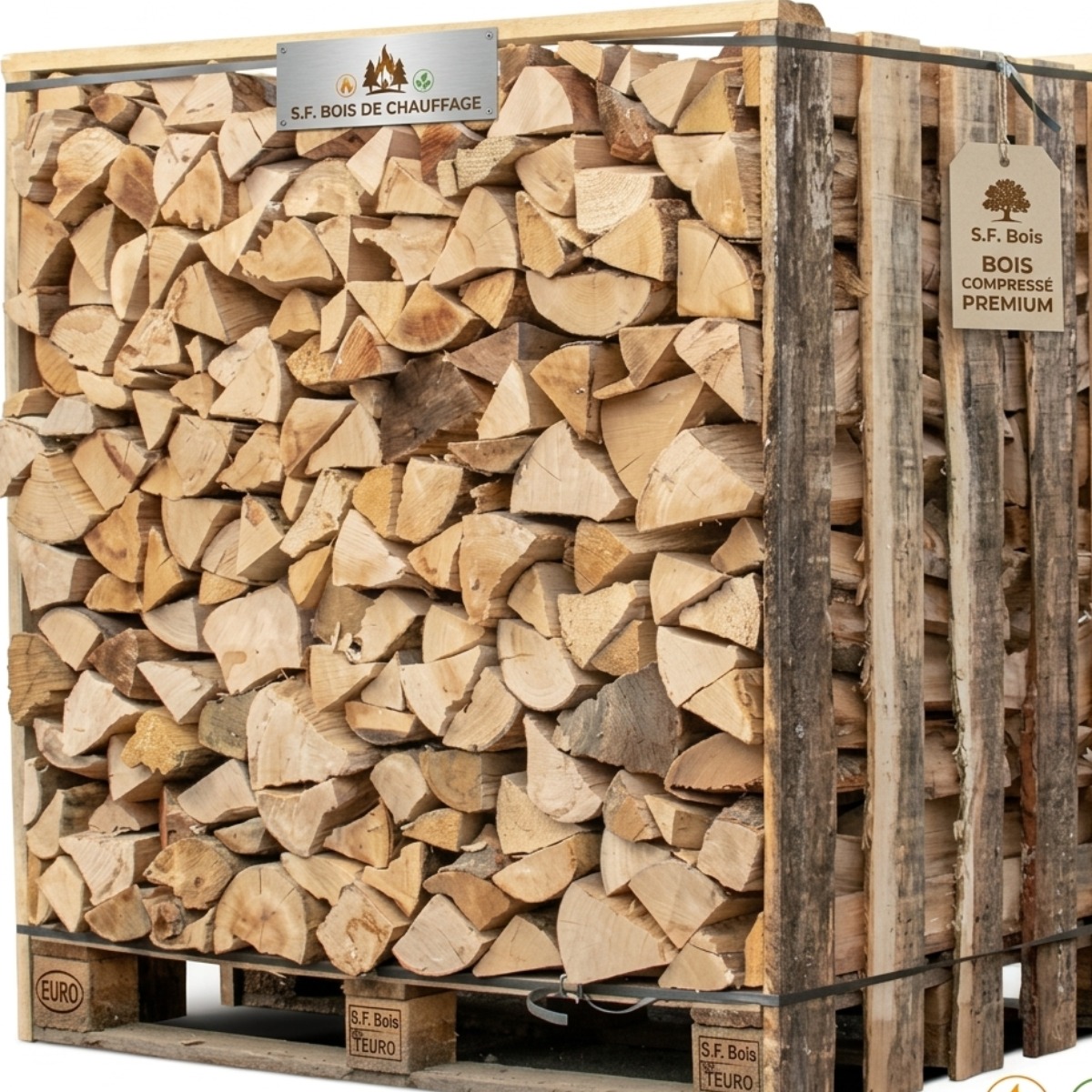 Bois de Chauffage en Caisse Palette 2 m³ (jusqu'à 3 Stères) – Extra Sec