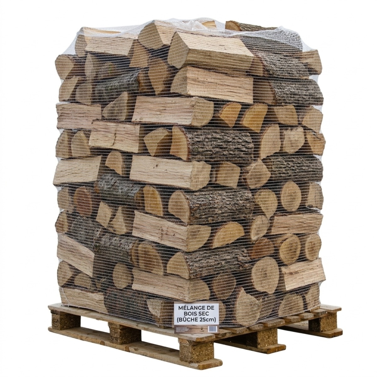 Palette Mélange Bois de Chauffage Sec 25cm 550kg | S.F. Bois