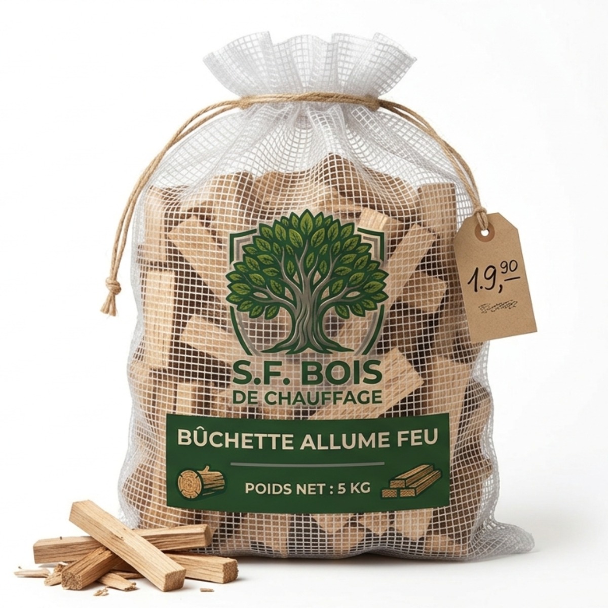 Bois d'Allumage Premium 5 kg en Filet – Bûchettes de Résineux Secs Secs à < 15% pour Poêle, Cheminée et Barbecue – S.F. BOIS DE CHAUFFAGE
